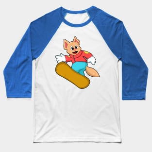 Cat at Snowboard Sports Baseball T-Shirt